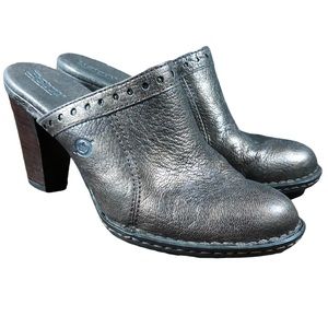 Born 6 Brown Leather Heeled Mules Booties Stacked Bronze Comfort Cushion Boot